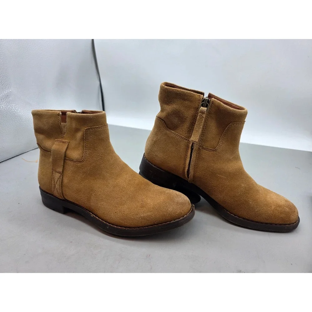 Franco Sarto Malina Tan Suede Ankle Boots‎ Womens 7.5 M Side Zip Round Toe