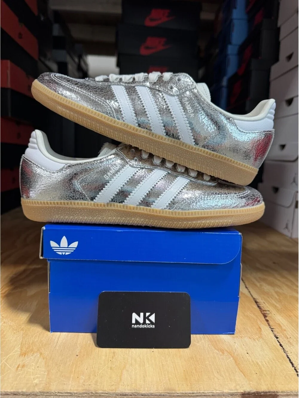 Adidas Samba OG 'Cracked Metallic Pack - Silver' JR0035 WOMENS SIZE 7.5