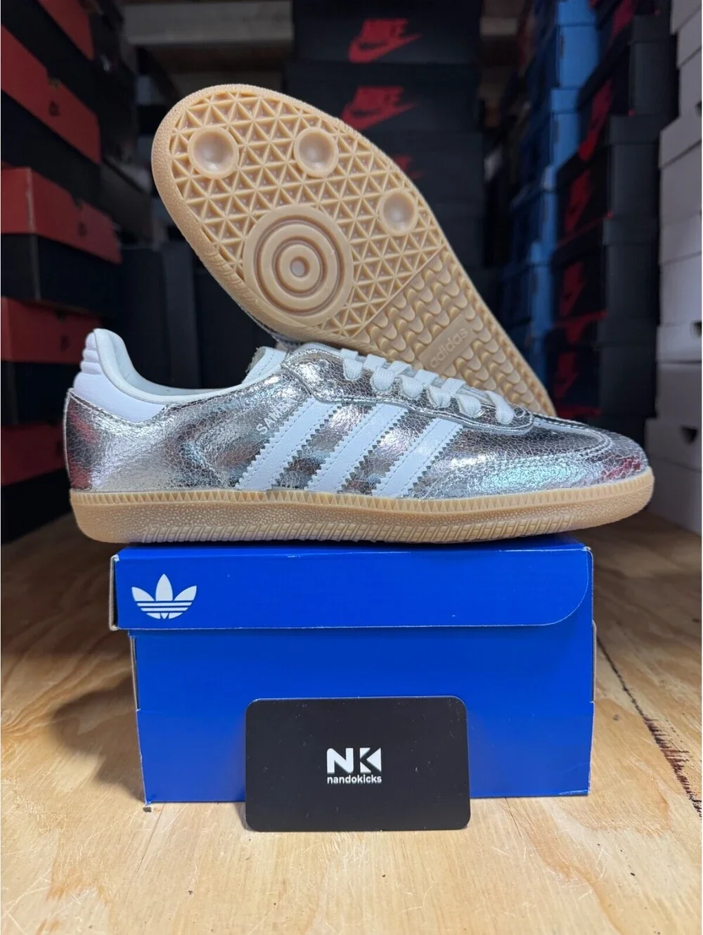 Adidas Samba OG 'Cracked Metallic Pack - Silver' JR0035 WOMENS SIZE 7.5