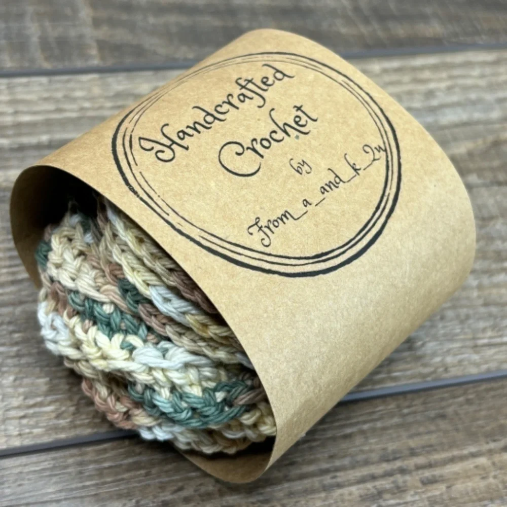 Handcrafted‎ Crochet Spiral Tawashi and Face Round Scrubbies Set Cotton Yarn