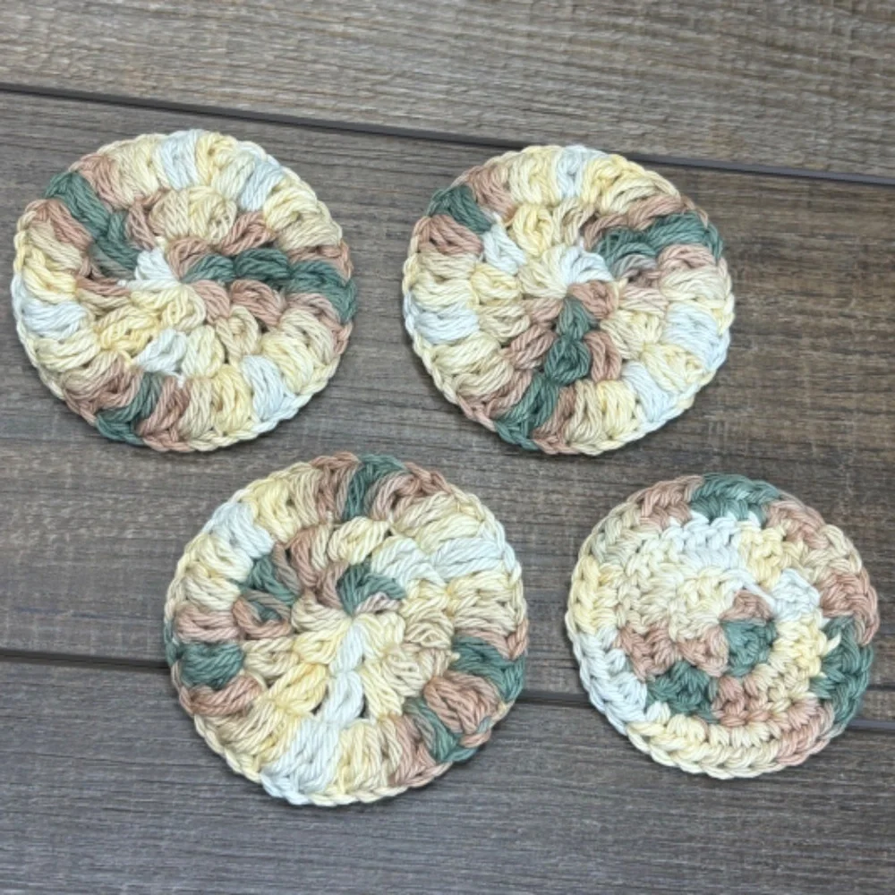Handcrafted‎ Crochet Spiral Tawashi and Face Round Scrubbies Set Cotton Yarn