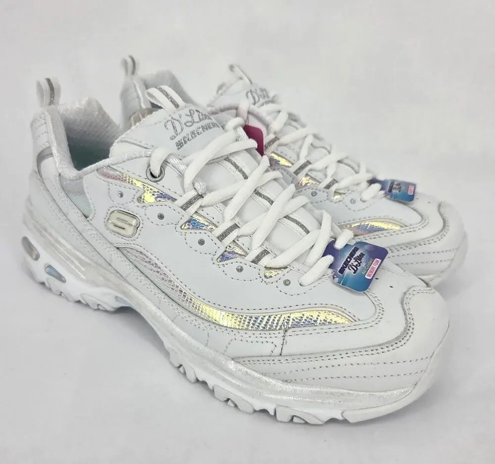 NEW Skechers D'Lites Ocean Dreaming White Holo Sneaker 90s Vibe Women's 9.5 NIB