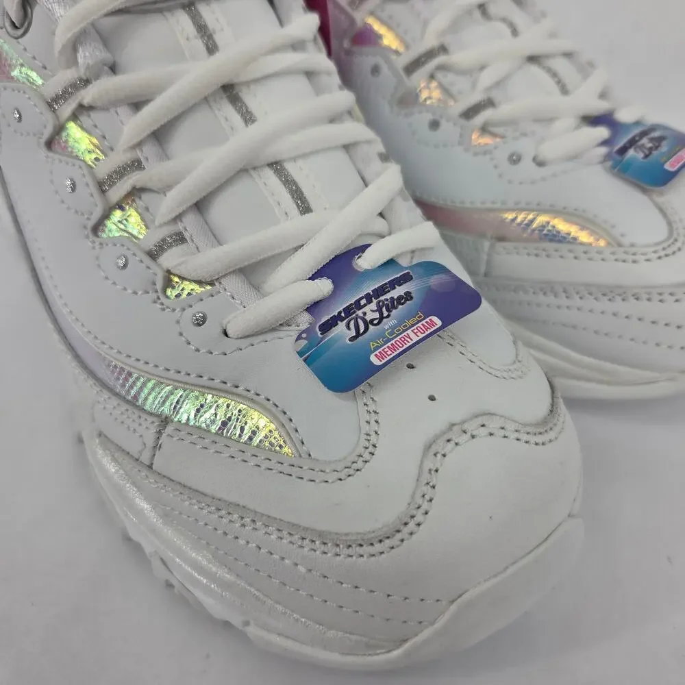 NEW Skechers D'Lites Ocean Dreaming White Holo Sneaker 90s Vibe Women's 9.5 NIB
