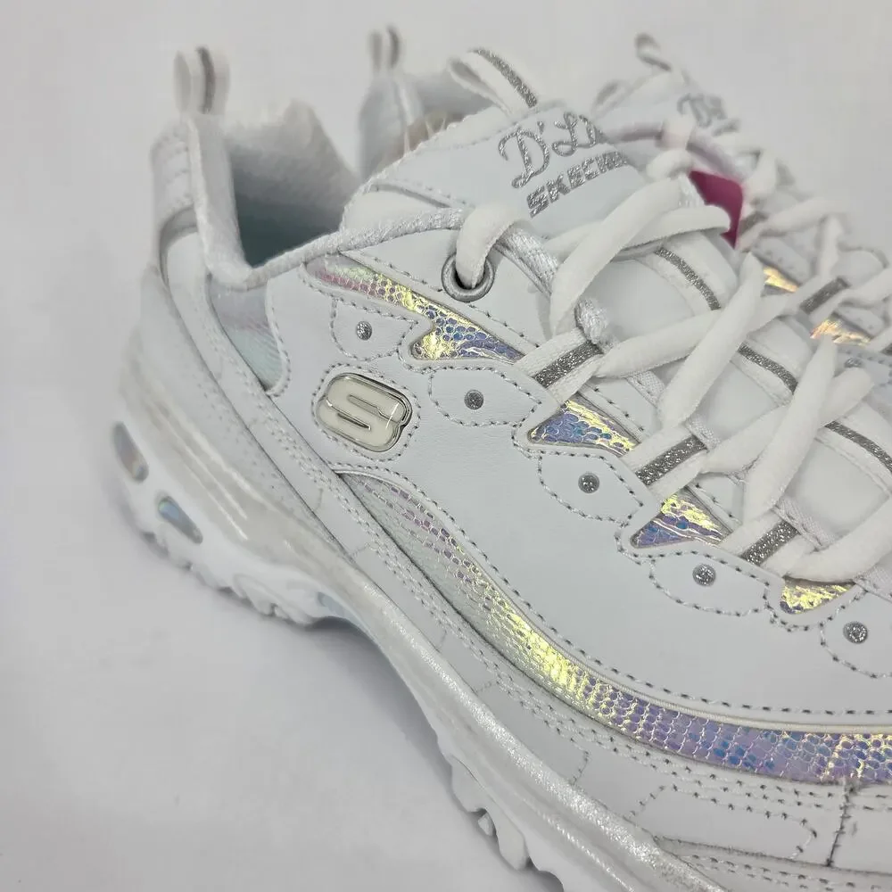 NEW Skechers D'Lites Ocean Dreaming White Holo Sneaker 90s Vibe Women's 9.5 NIB