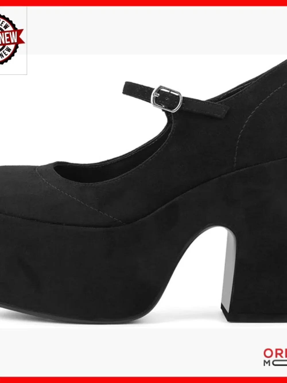 Platform Mary Jane Pumps with Buckle Strap, Chunky Heels for Party Office