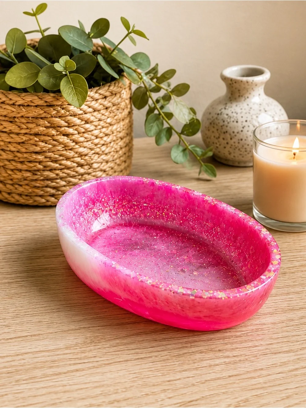 Vibrant Pink Resin Decorative Catchall Dish -