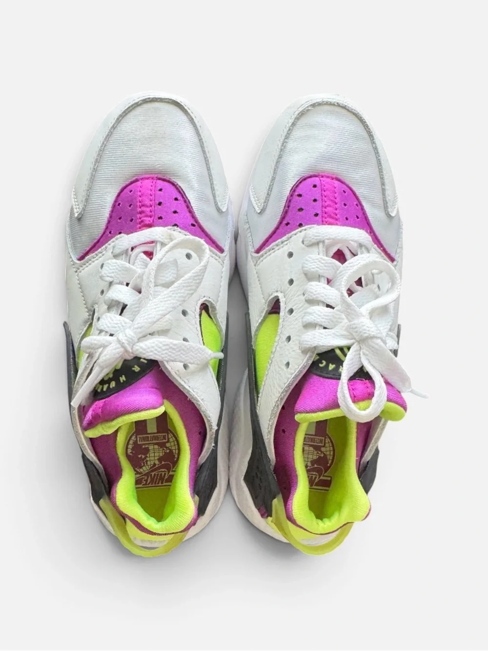 Nike Air Huarache Magenta Neon Yellow Womens Size 6 Running Shoes DH4439-101 EUC