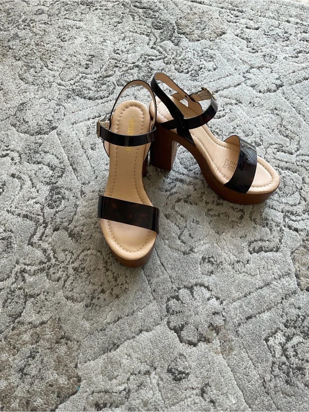ANDREA Tortoiseshell Brown Platform Block Heel Sandals