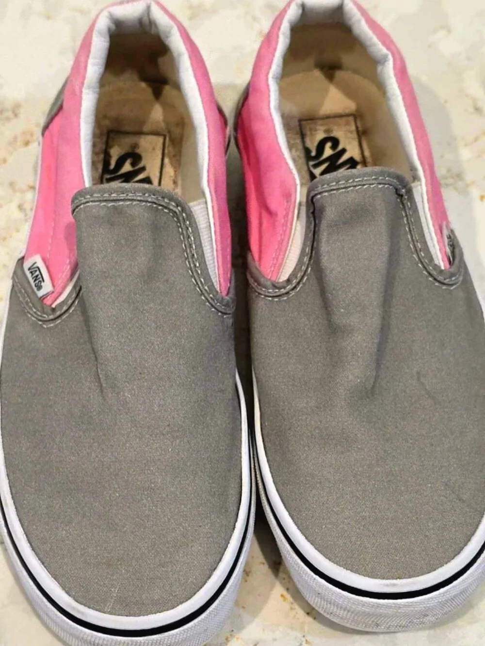 VANS Classic Slip-On Shoes Womens 8 Mens 6.5 Gray Pink Canvas Sneakers