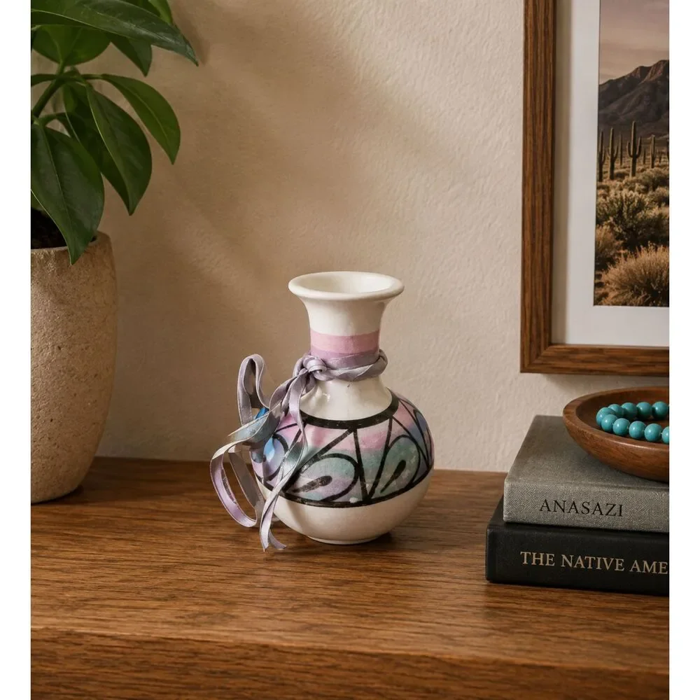 Sunshine Klay Kraft Tucson Southwestern Hand Painted Pottery Vase Pastel