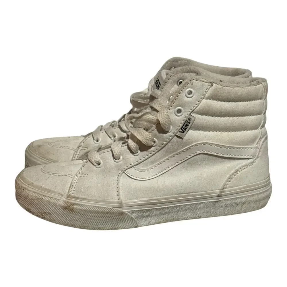 Vans Sk8-Hi White Canvas High Top Sneakers Youth Size 4 Women's 5.5 Classic