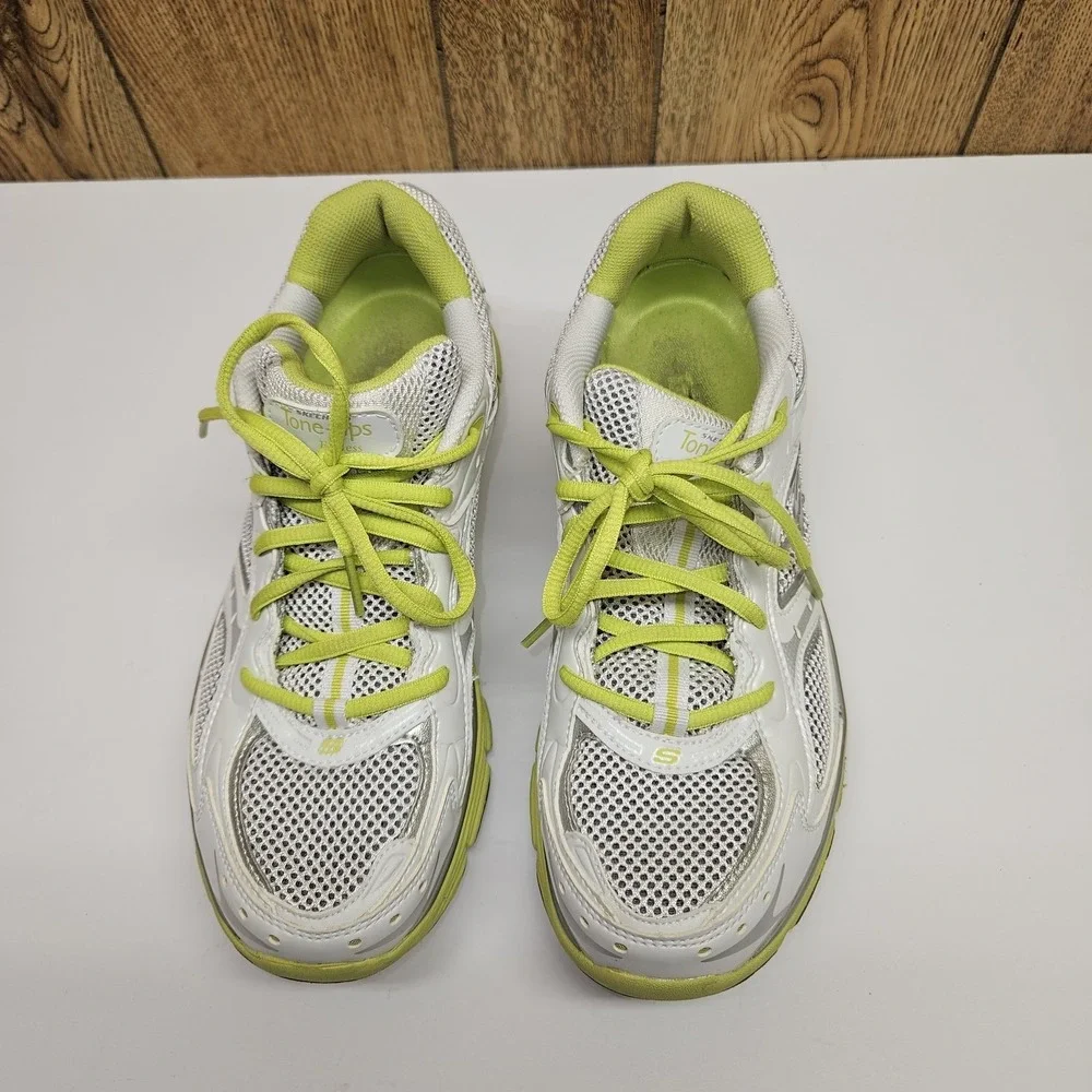 Skechers Tone Ups Shoes Womens Size 10 White Lime Resalyte Walking Athletic Mesh