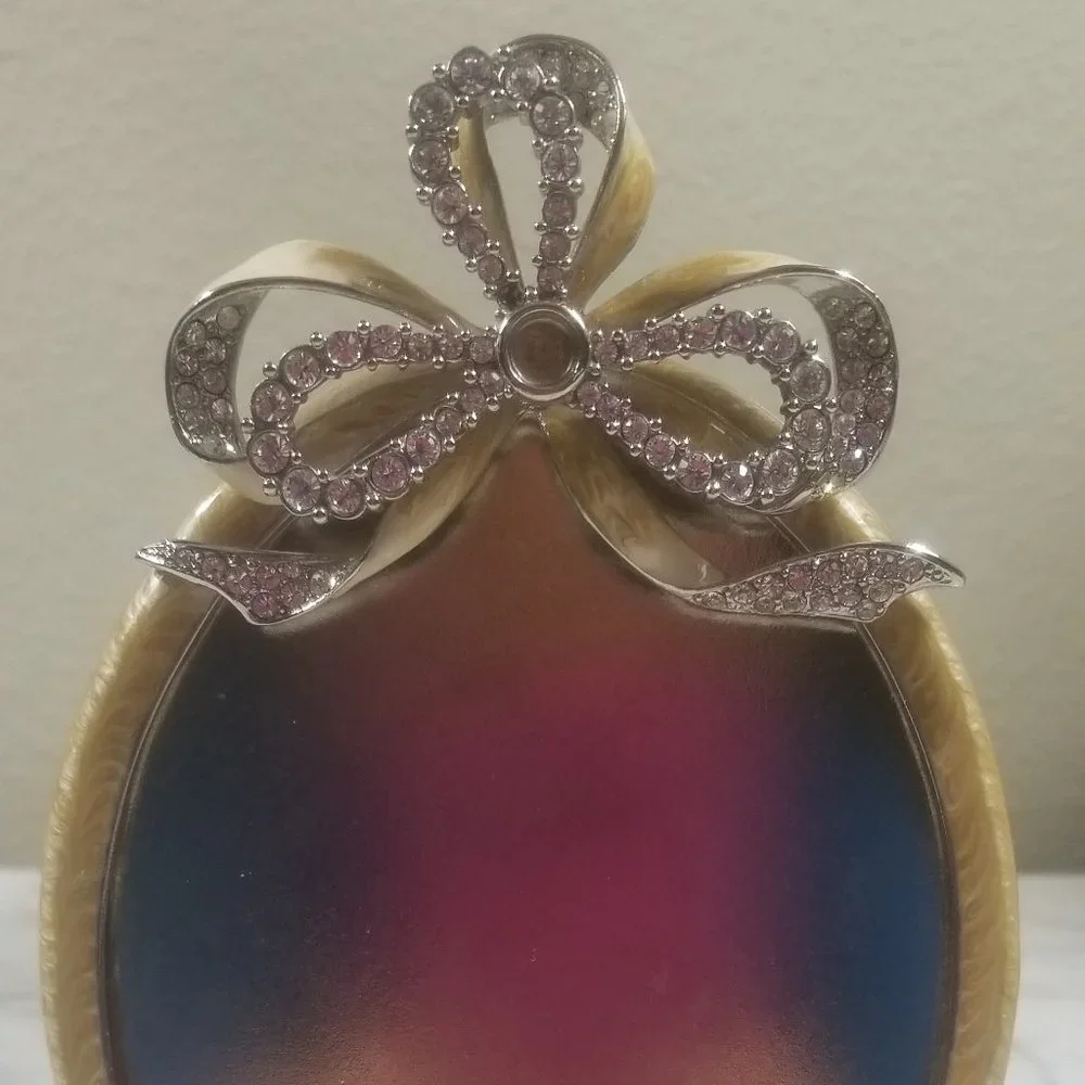 RARE JAY STRONGWATER PAVE SCROLL CRYSTAL VICTORIAN BOW RIBBON ENAMEL OVAL FRAME
