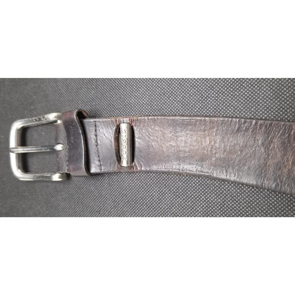 Fossil Men's Vtg Distressed Thick Cowhide Leather Belt Dark Brown Sz 38 - 1.5