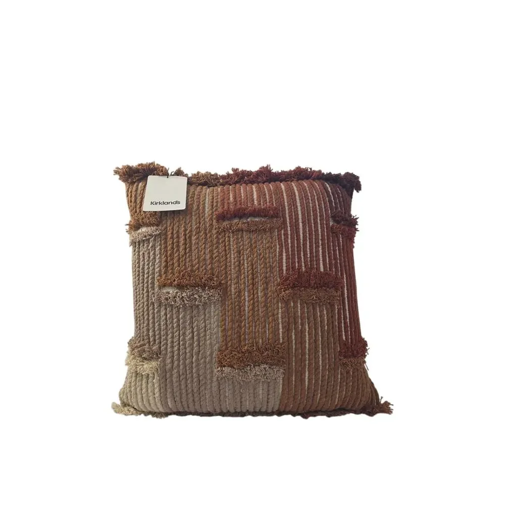 Kirklands Throw Pillow Square Brown Beige Geometric 18