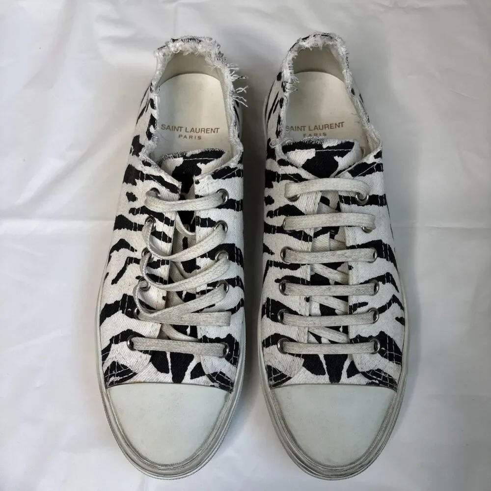 Saint Laurent Paris Zebra Print Low Top Sneakers Canvas Shoes New Box Dust Bag