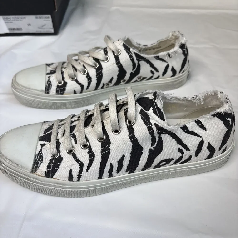 Saint Laurent Paris Zebra Print Low Top Sneakers Canvas Shoes New Box Dust Bag