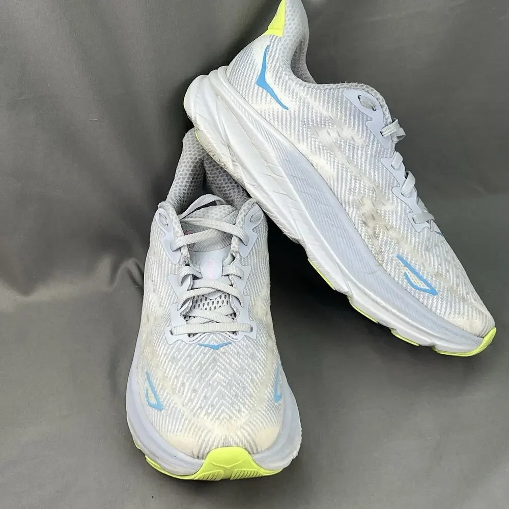 Hoka Clifton 9 Women 9B Gray Pink Blue Running Walking Jogging Shoes 1127896CLLS