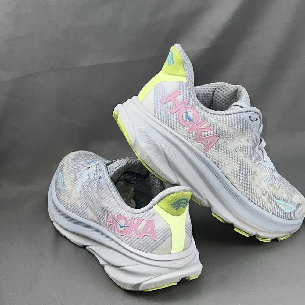 Hoka Clifton 9 Women 9B Gray Pink Blue Running Walking Jogging Shoes 1127896CLLS