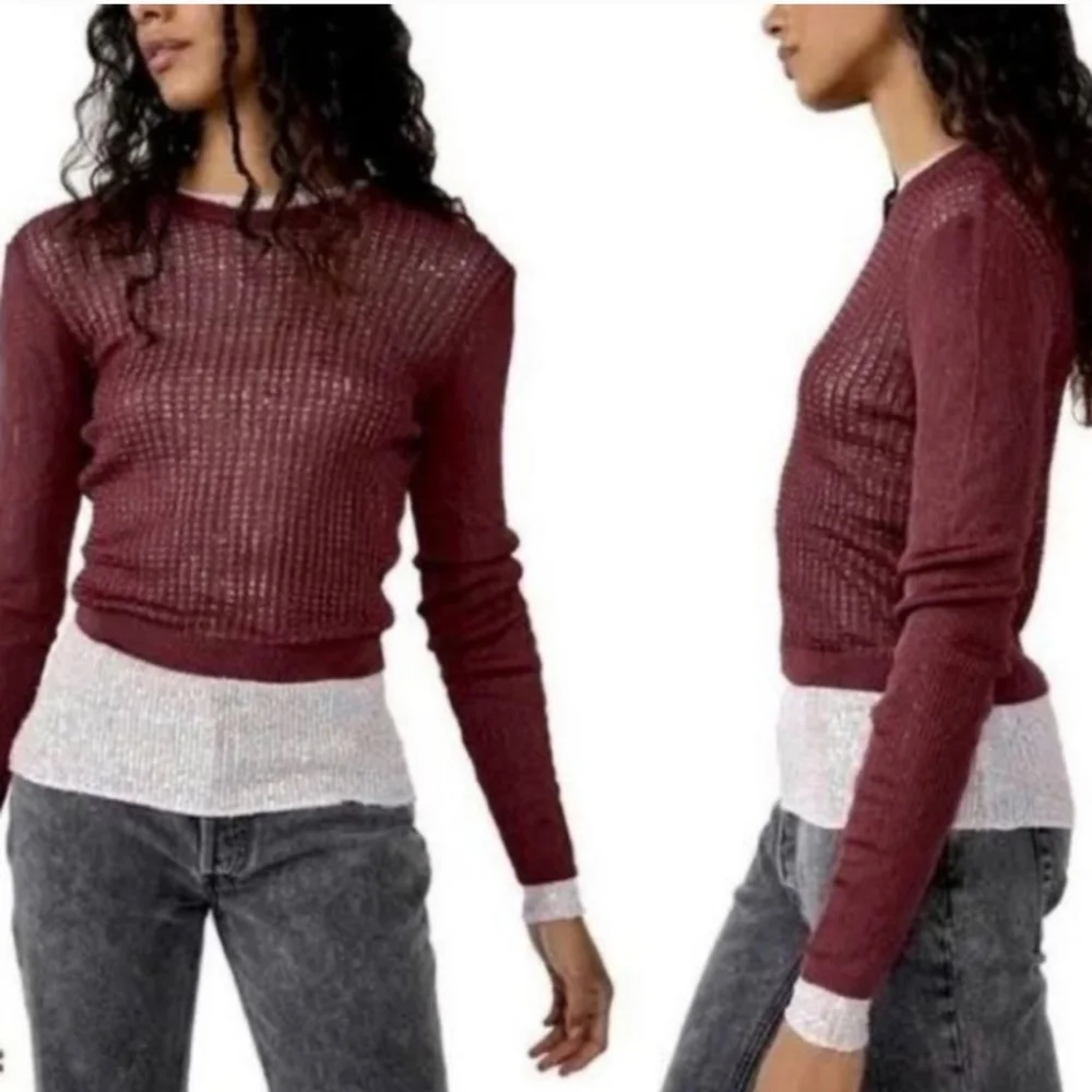 FREE PEOPLE H20 crew pullover in raw garnet sz Small