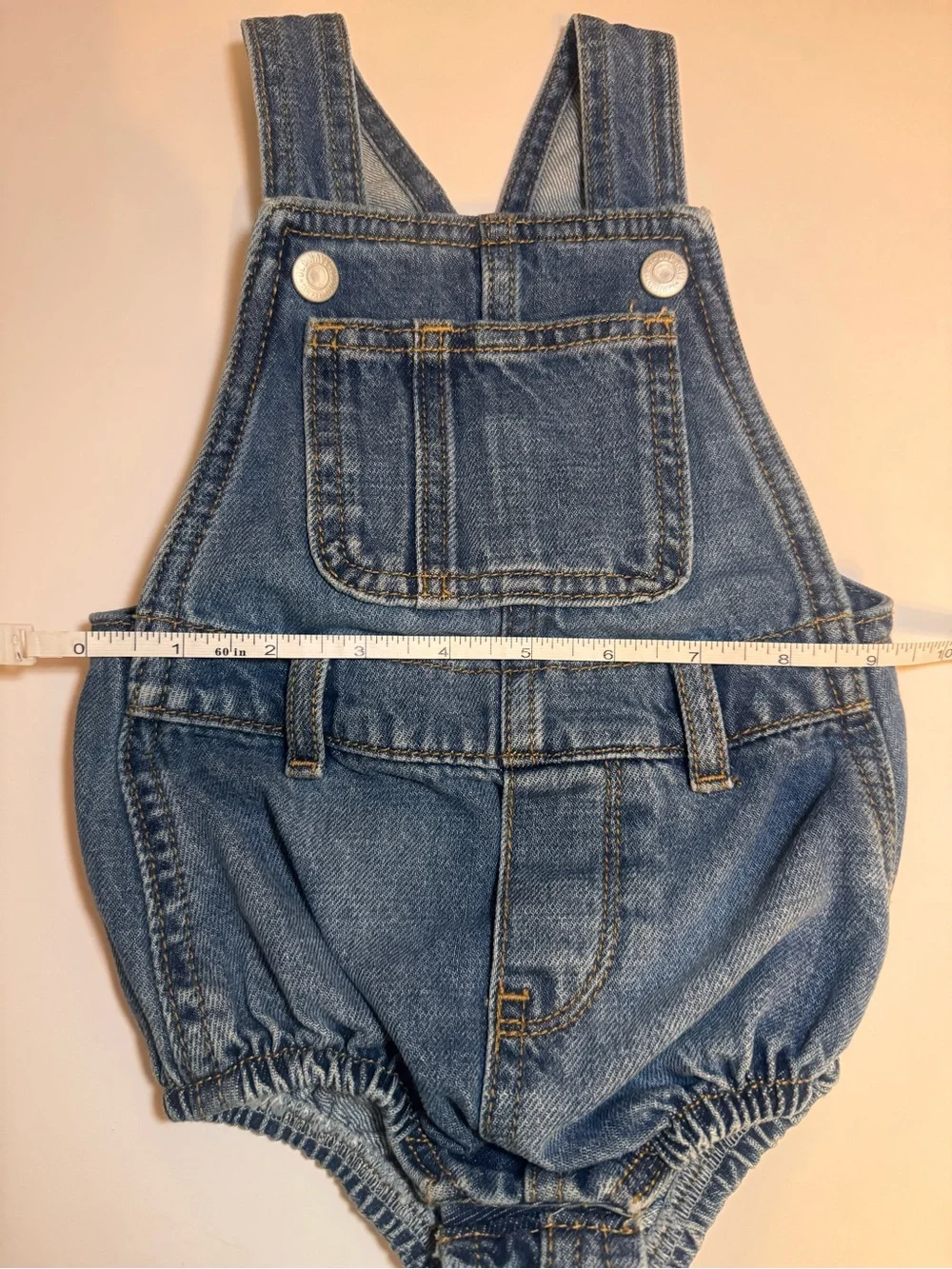 Old Navy Baby Denim Overall Bubble Romper 6-12M Blue Jean Shortalls
