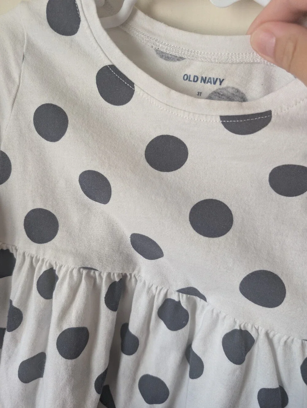 Girls' White Dress with Navy Blue Polka Dots