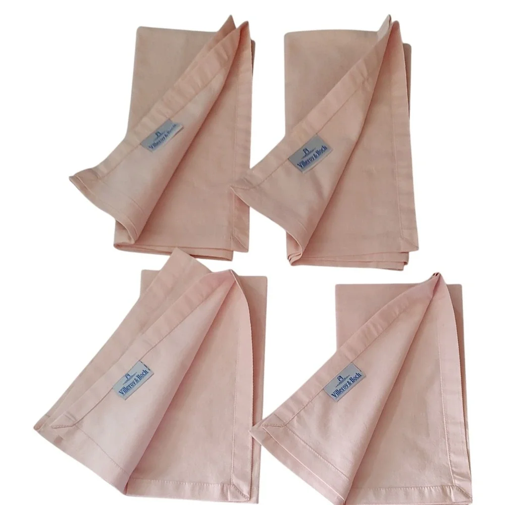 Villeroy and‎ Boch Embroidered Napkins Cotton Light Pink Peach Set of Four