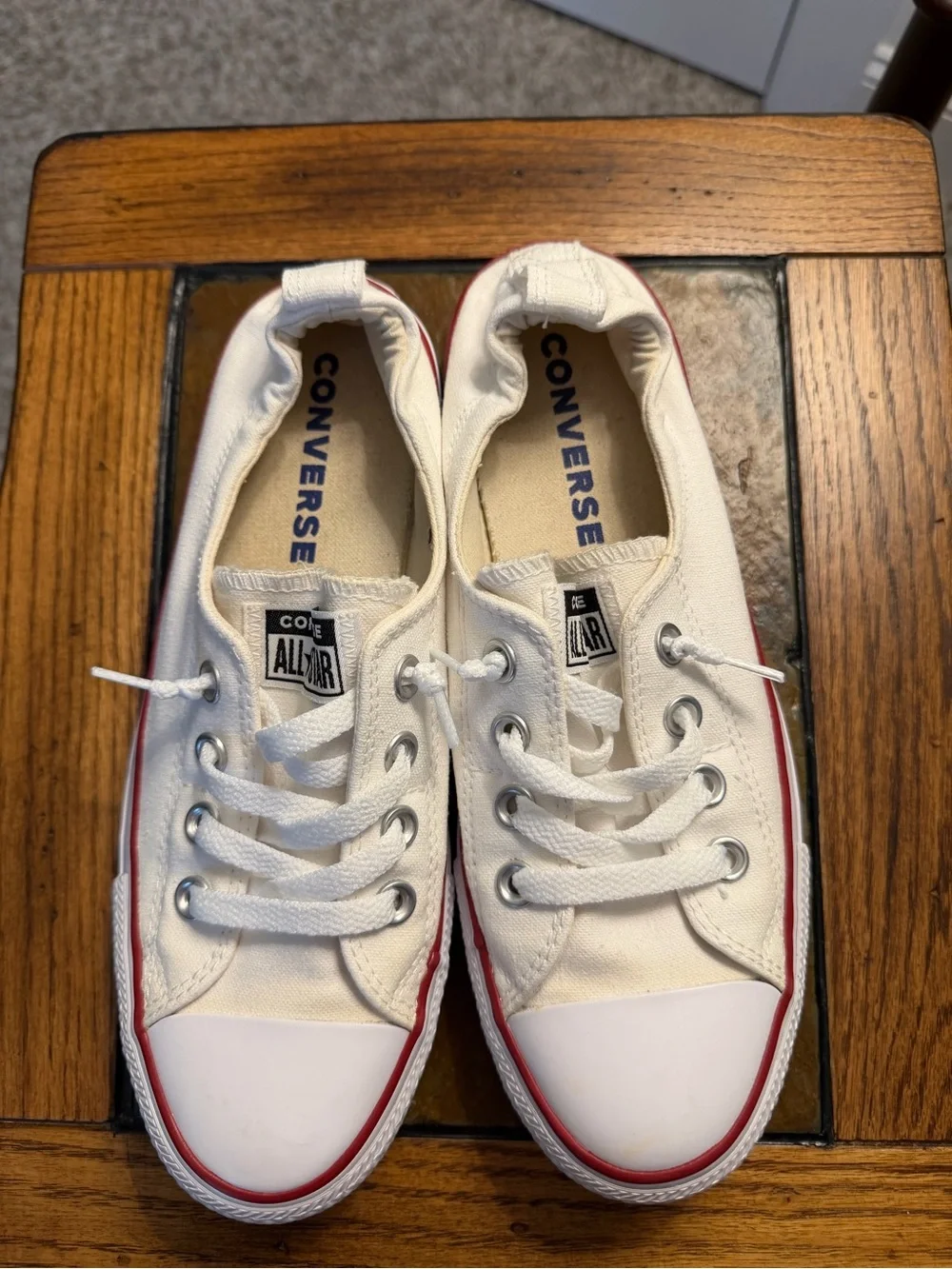 Converse White Low Top Canvas Sneakers with Red Trim - Women’s Sz 8