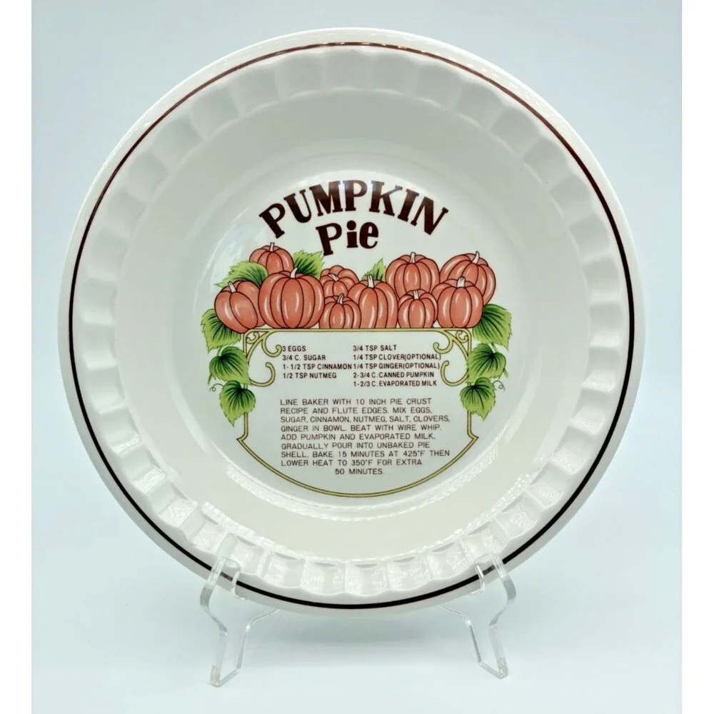 Vintage Hankook Deep Dish Ceramic Pumpkin Pie Plate Recipe Dish 10.5