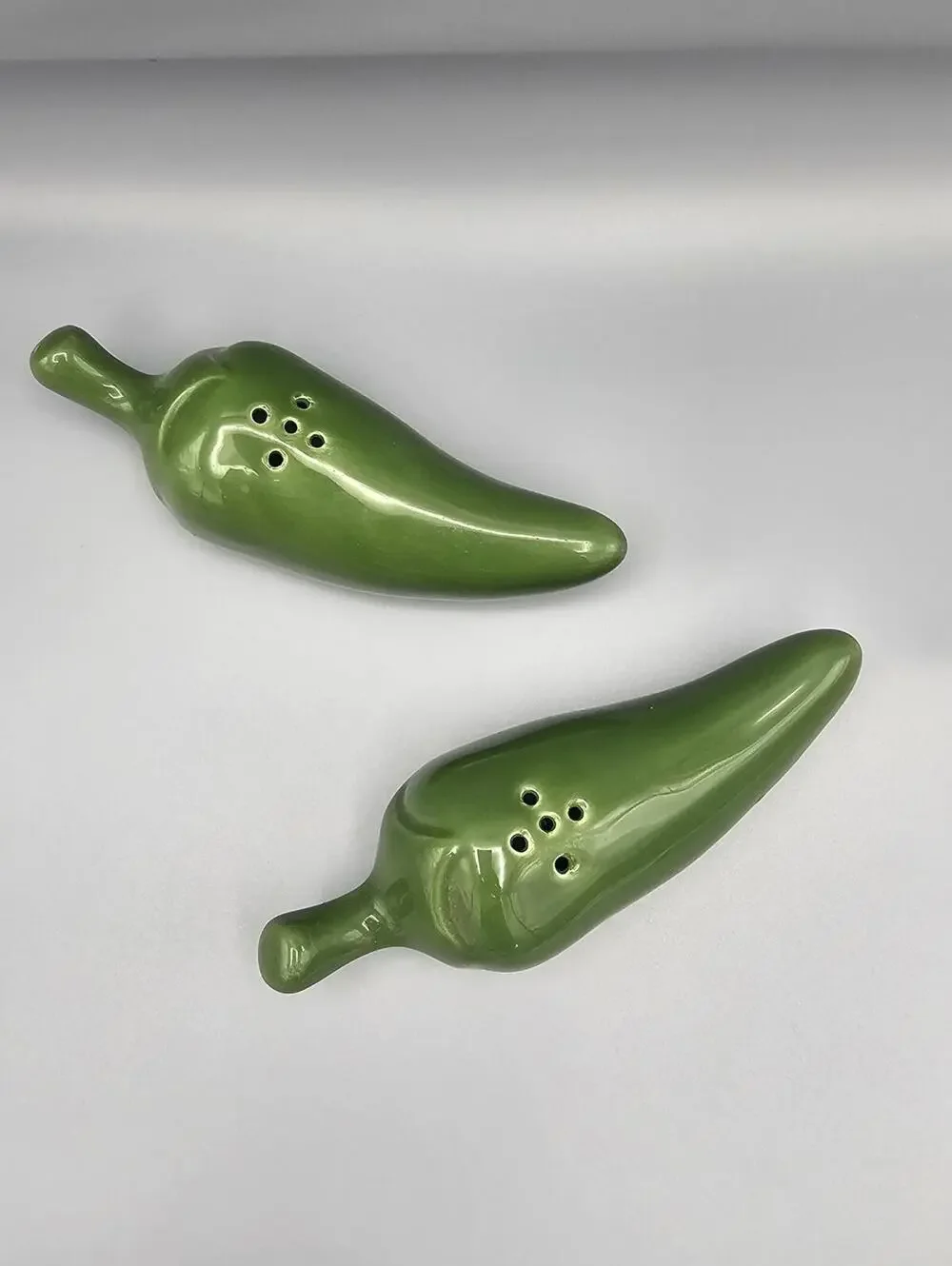 Pair of Green Ceramic Jalapeño Pepper Salt and Pepper Shakers