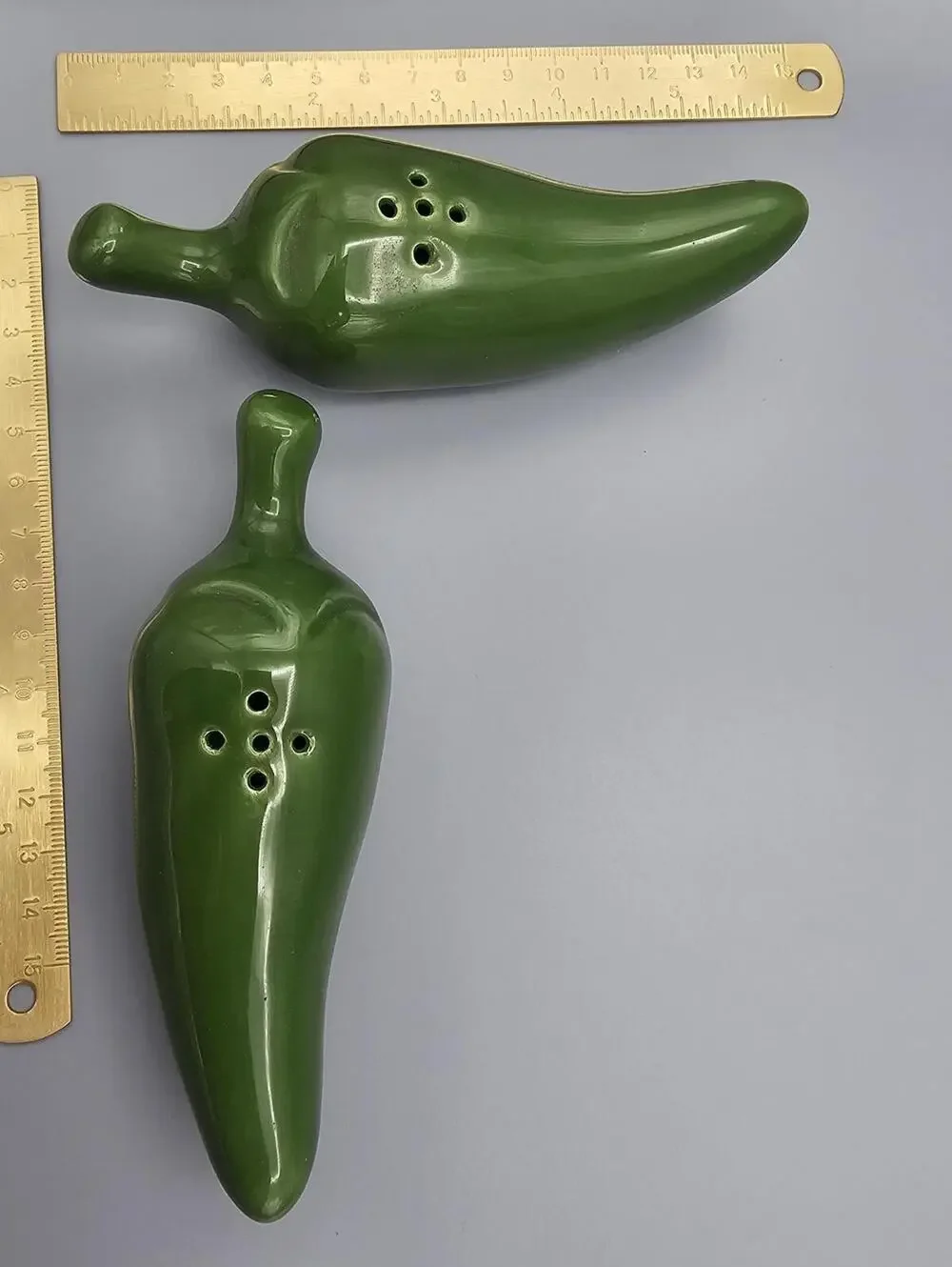 Pair of Green Ceramic Jalapeño Pepper Salt and Pepper Shakers