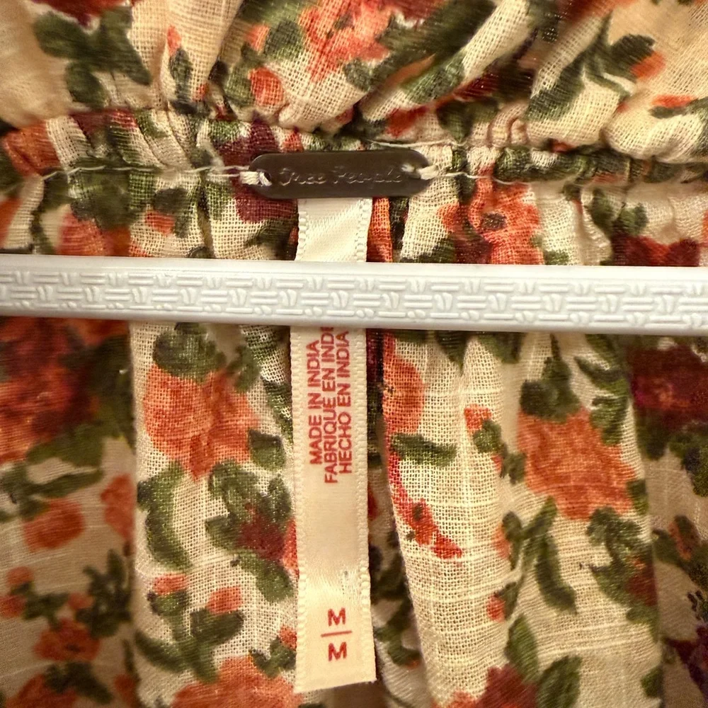 Free People Floral Print Long Sleeve Fall Puff Sleeve Shirt Peasant Size M