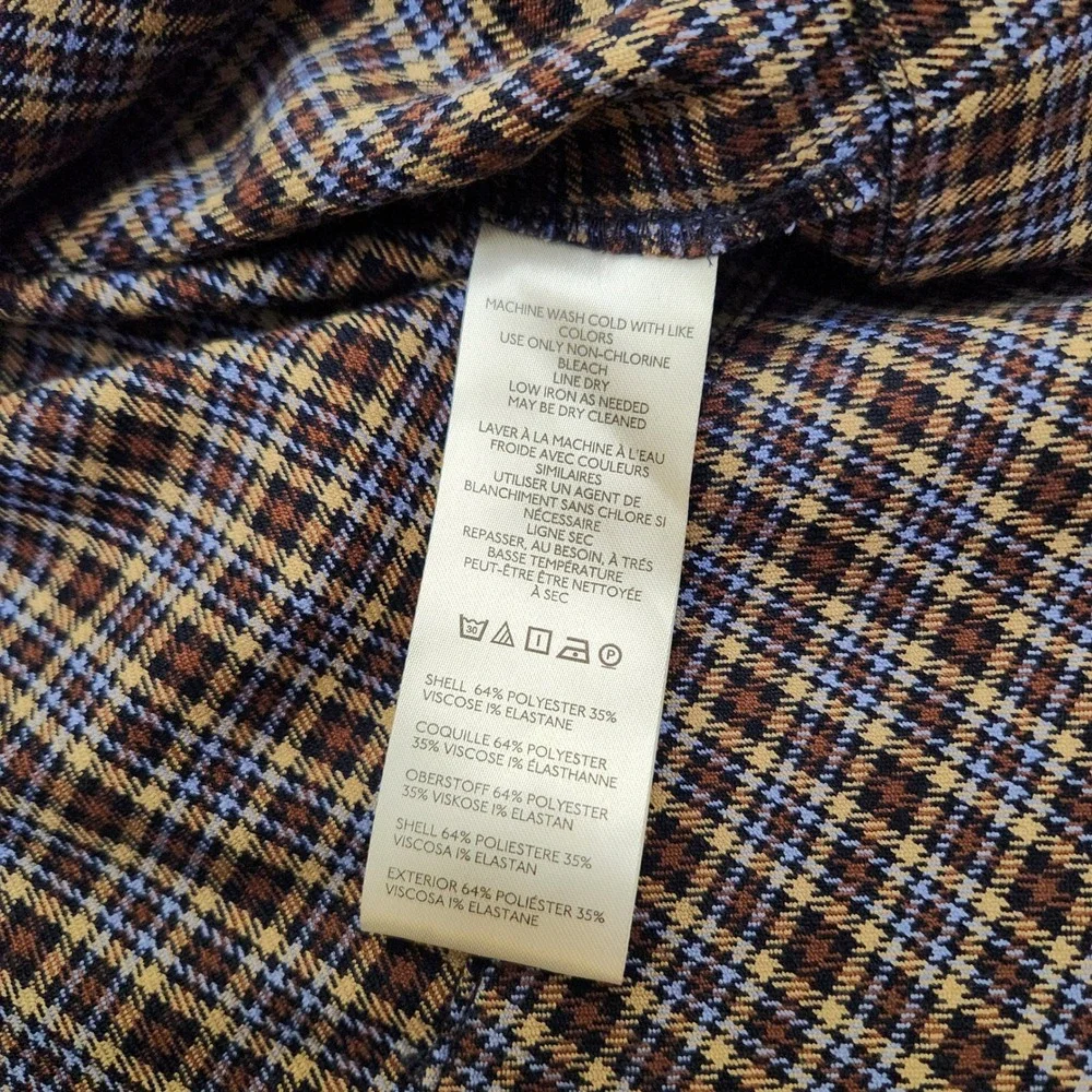 Free People Women Medium Heritage Brown Blue Plaid Babydoll Top Puff Sleeve Boho
