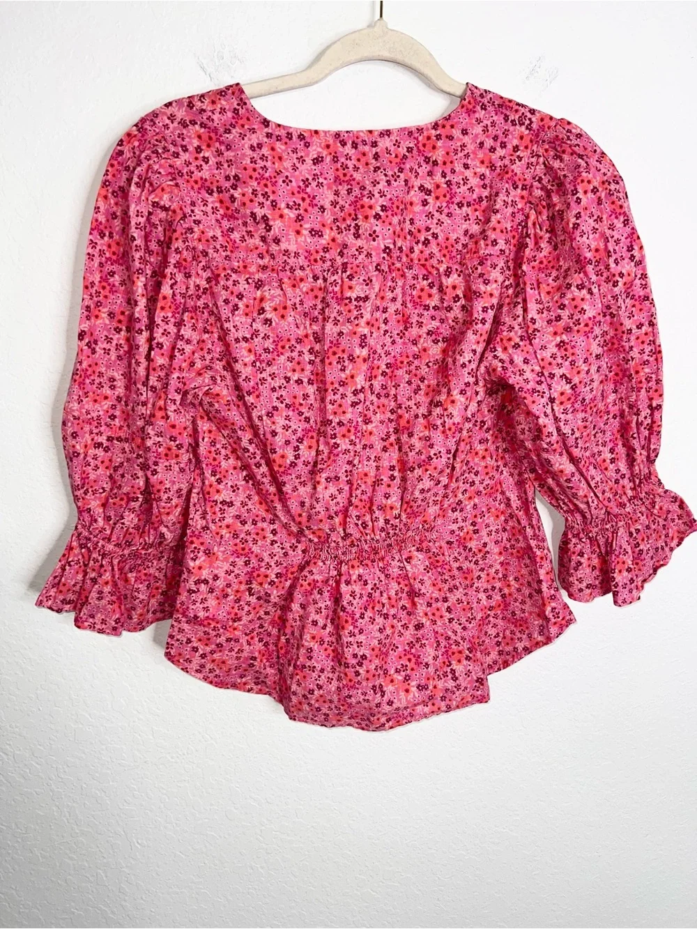 Free People Top Women’s Large I Found You Floral Button Front Puff Sleeve B24