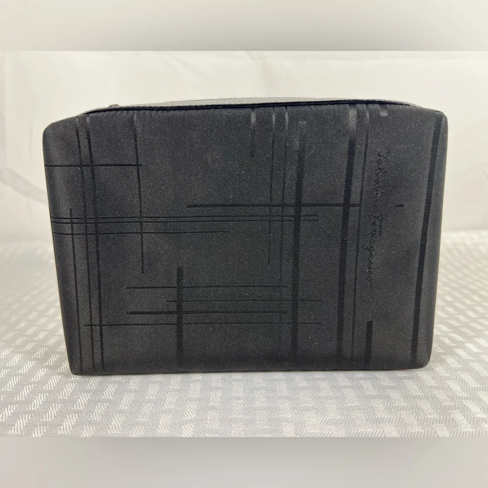 Salvatore Ferragamo Black Geometric Travel Toiletry Cosmetic Case