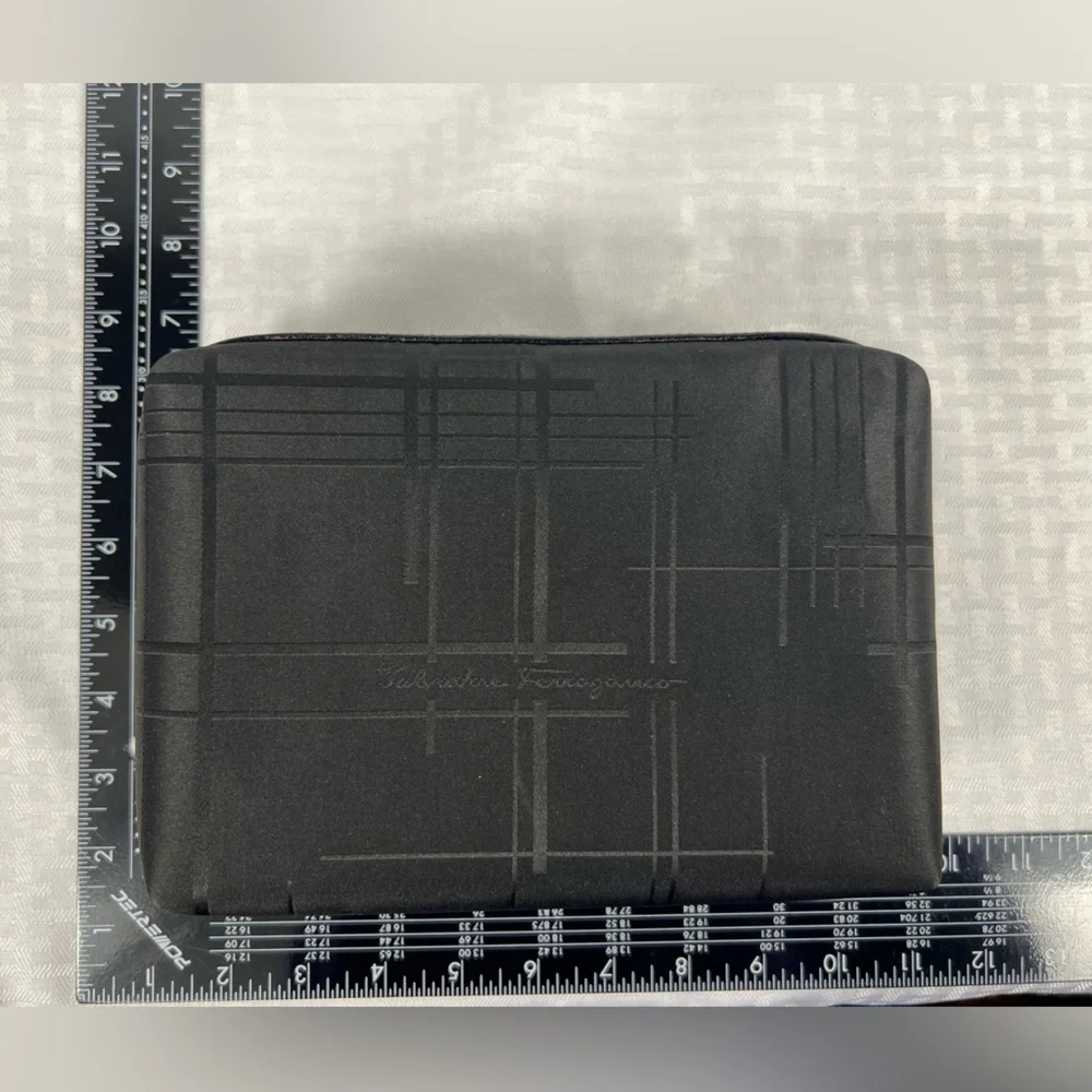 Salvatore Ferragamo Black Geometric Travel Toiletry Cosmetic Case
