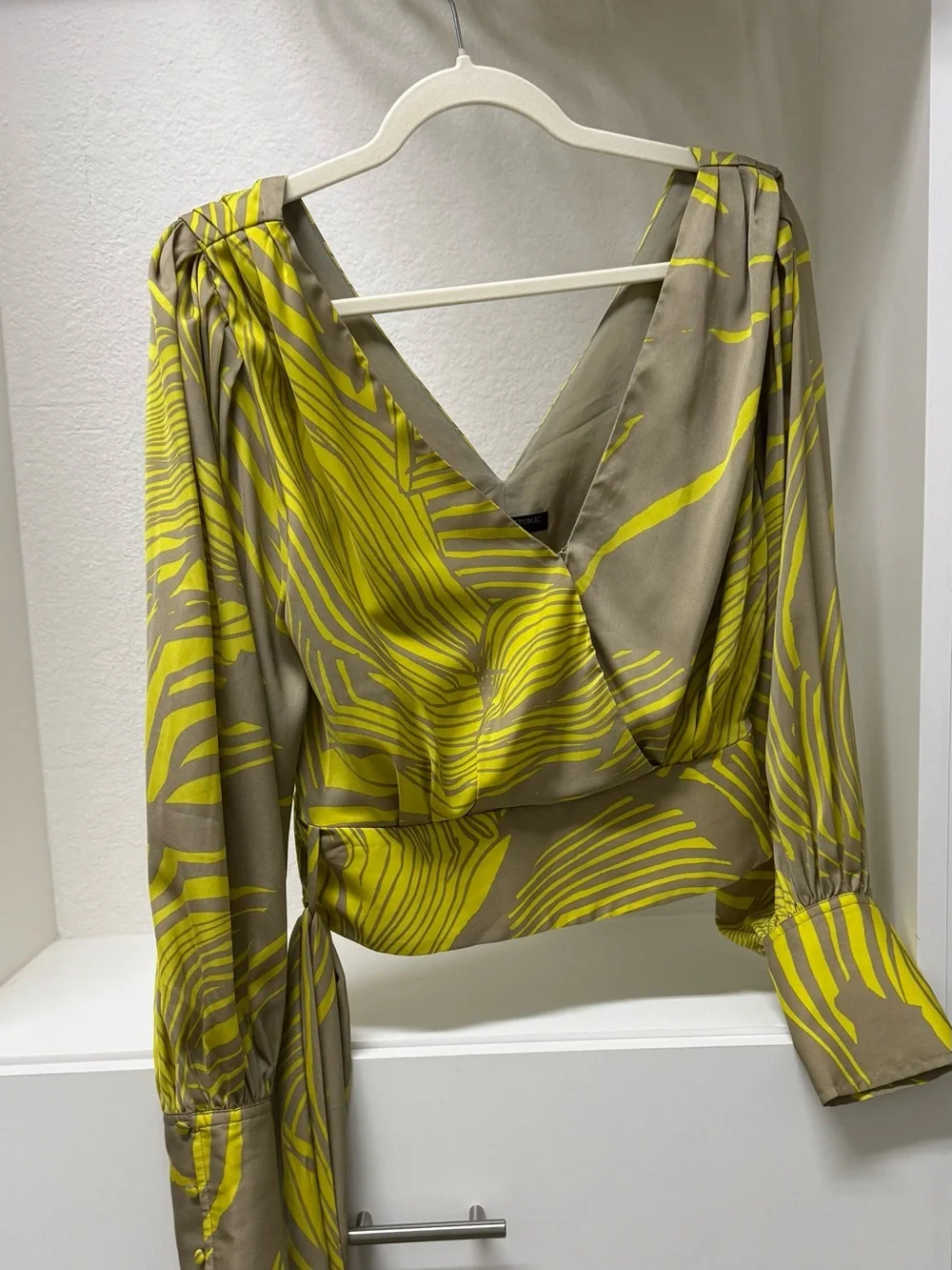 Banana Republic Yellow Patterned Wrap Blouse