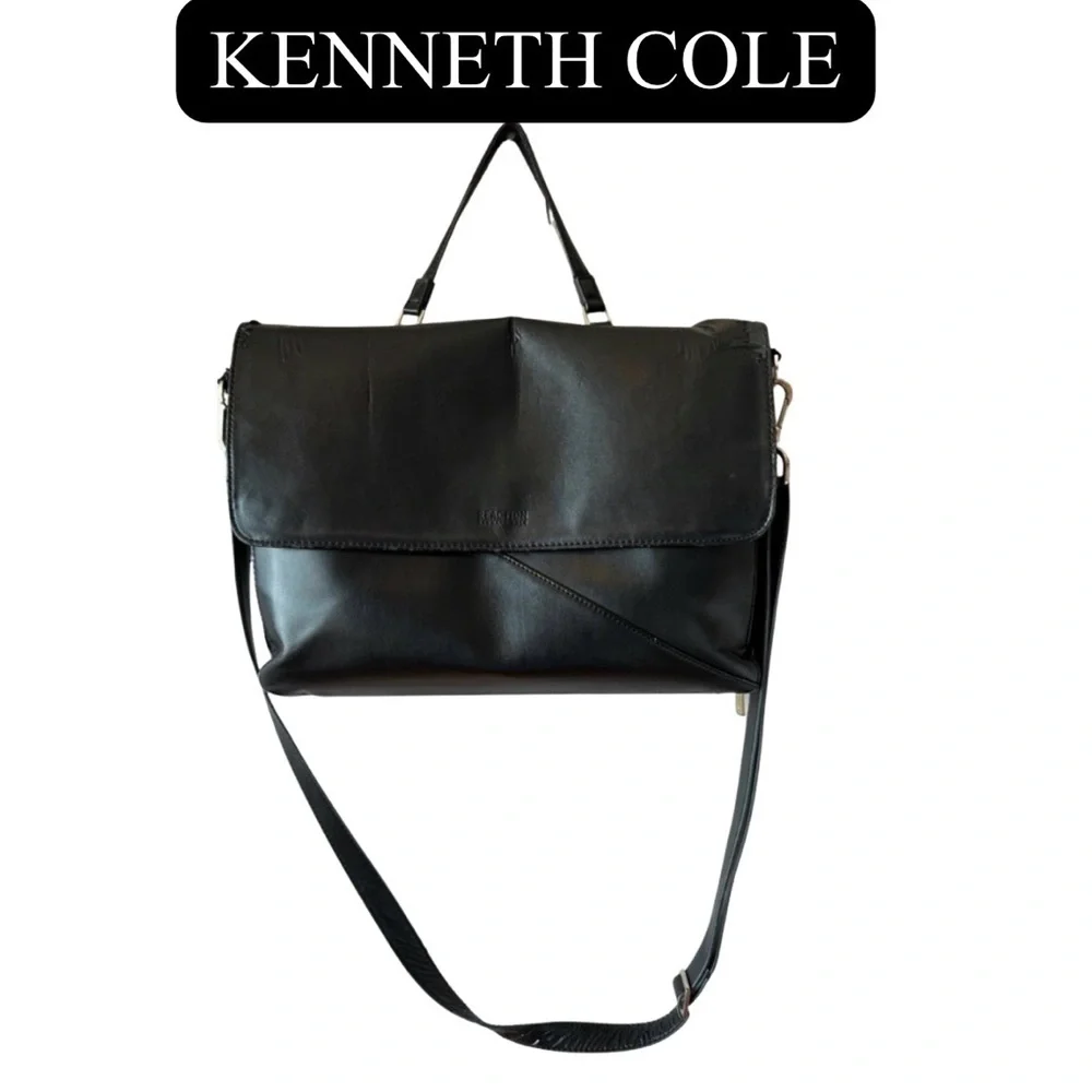 KENNETH COLE Leather Laptop Crossbody Briefcase w/Flap, Unisex