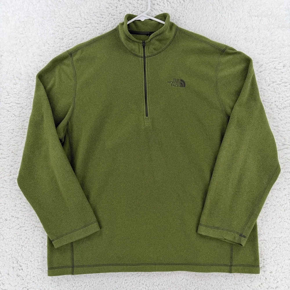 The North Face Pullover Mens XL Green 1/4 Zip Fleece Hiking Long Sleeve Top