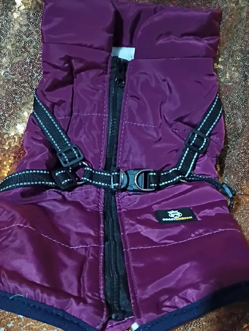 Dog Coat with Integrated Reflective Harness - Plum