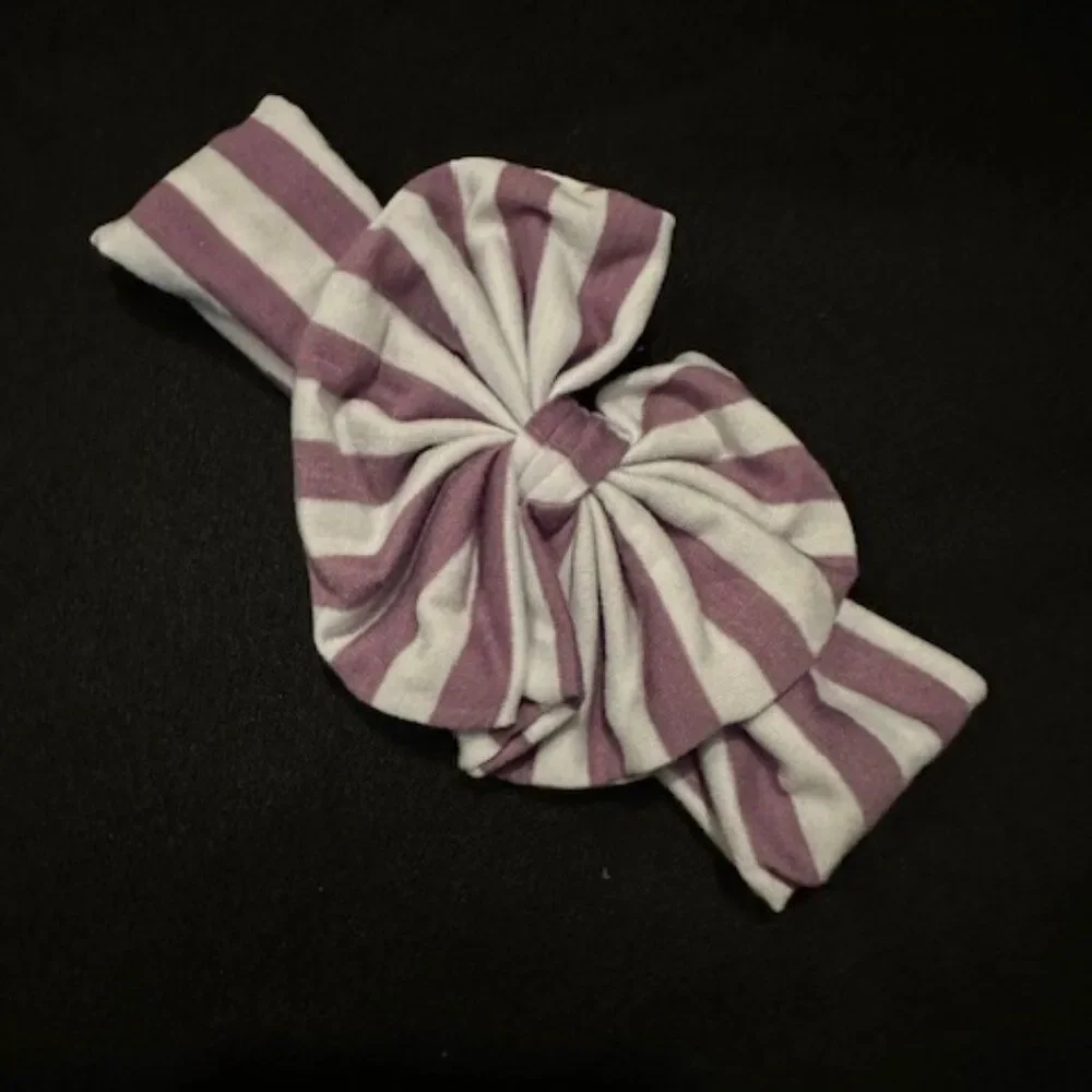 Lavender & White Stripe Cotton Big Bow Headband  LAMBHB  Handmade NWT Boutique