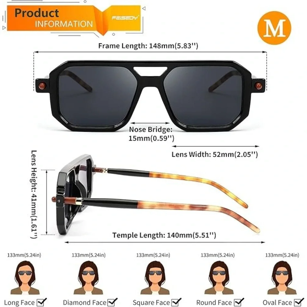 Mens Sunglasses Tortoise Shell Retro Square Frame Hip Hop Cholo Rapper Shades‎
