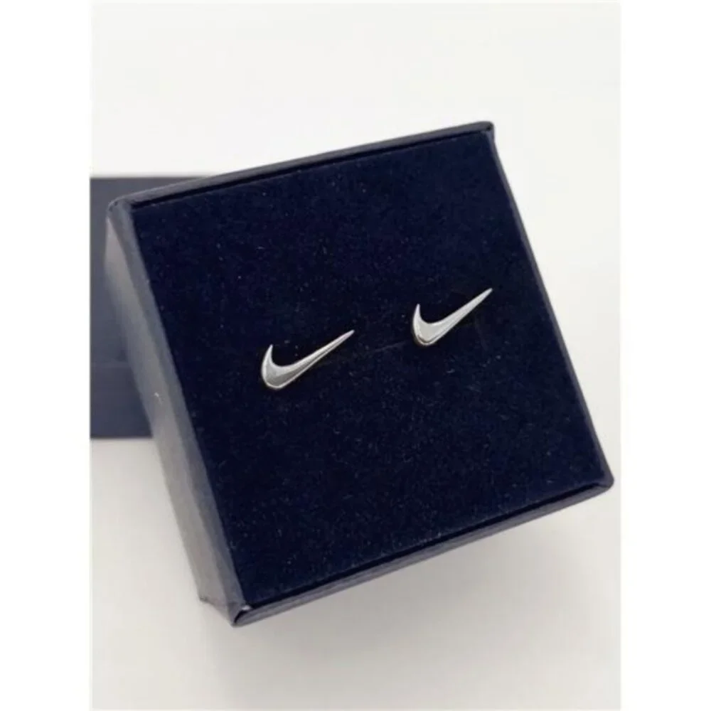 Nike Swoosh Silver - Plated Metal Stud Earrings, Pair, For Men‎ or Women