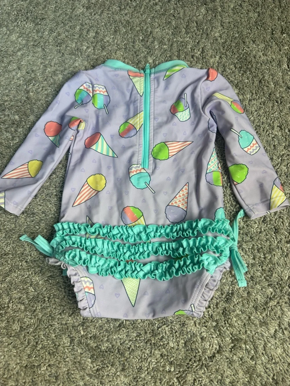 Rufflebutts SNOW CONES LONG SLEEVE ONE PIECE RASH GUARD swimsuit 6-12 mo purple