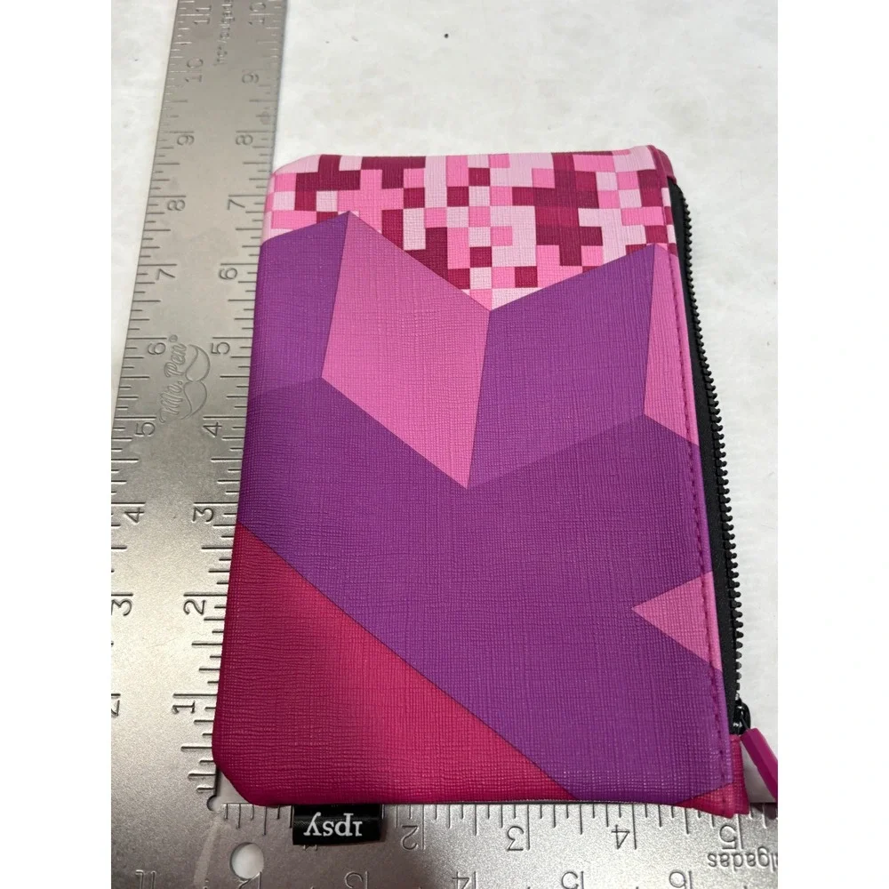Ipsy x Tetris Makeup Bag Purple Pink Geometric Pixel Cosmetic Pouch Zipper Case‎