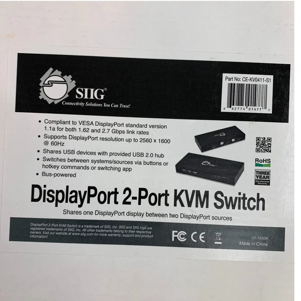 SIIG DisplayPort‎ 2Port KVM Switch CE KV0411 S1 Shares Display Between 2 Sources
