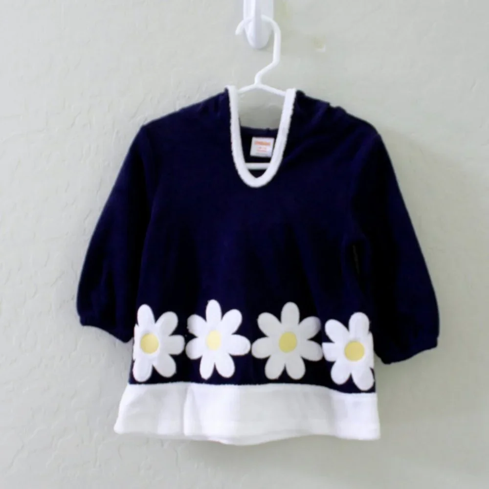 Gymboree Navy Long Sleeve Daisy Terry Hooded Swim Cover Up Dress Size 12-18M