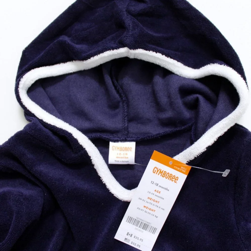 Gymboree Navy Long Sleeve Daisy Terry Hooded Swim Cover Up Dress Size 12-18M