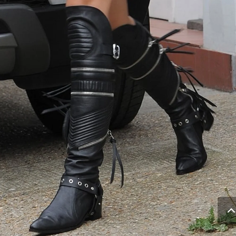 Black Knee-High Leather Boots