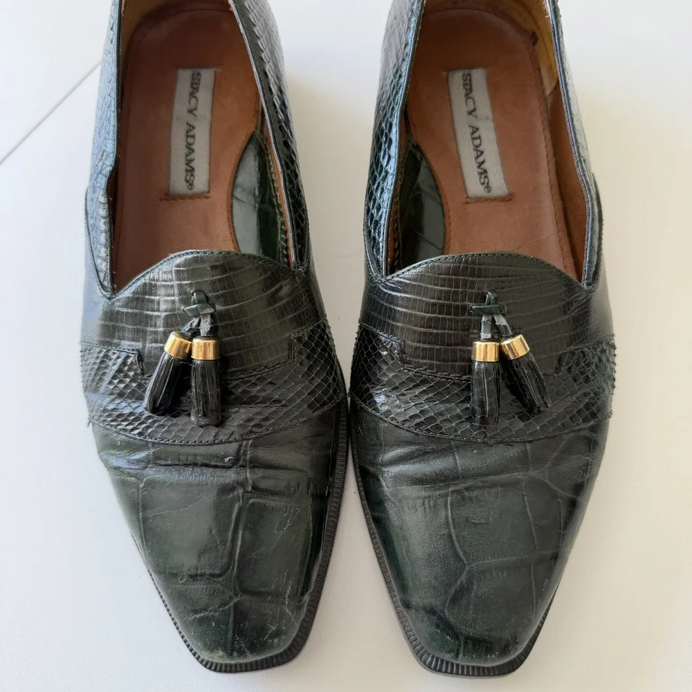 Stacy Adams‎ Men's Green Snakeskin Leather Oxford Tassel Dress Shoes